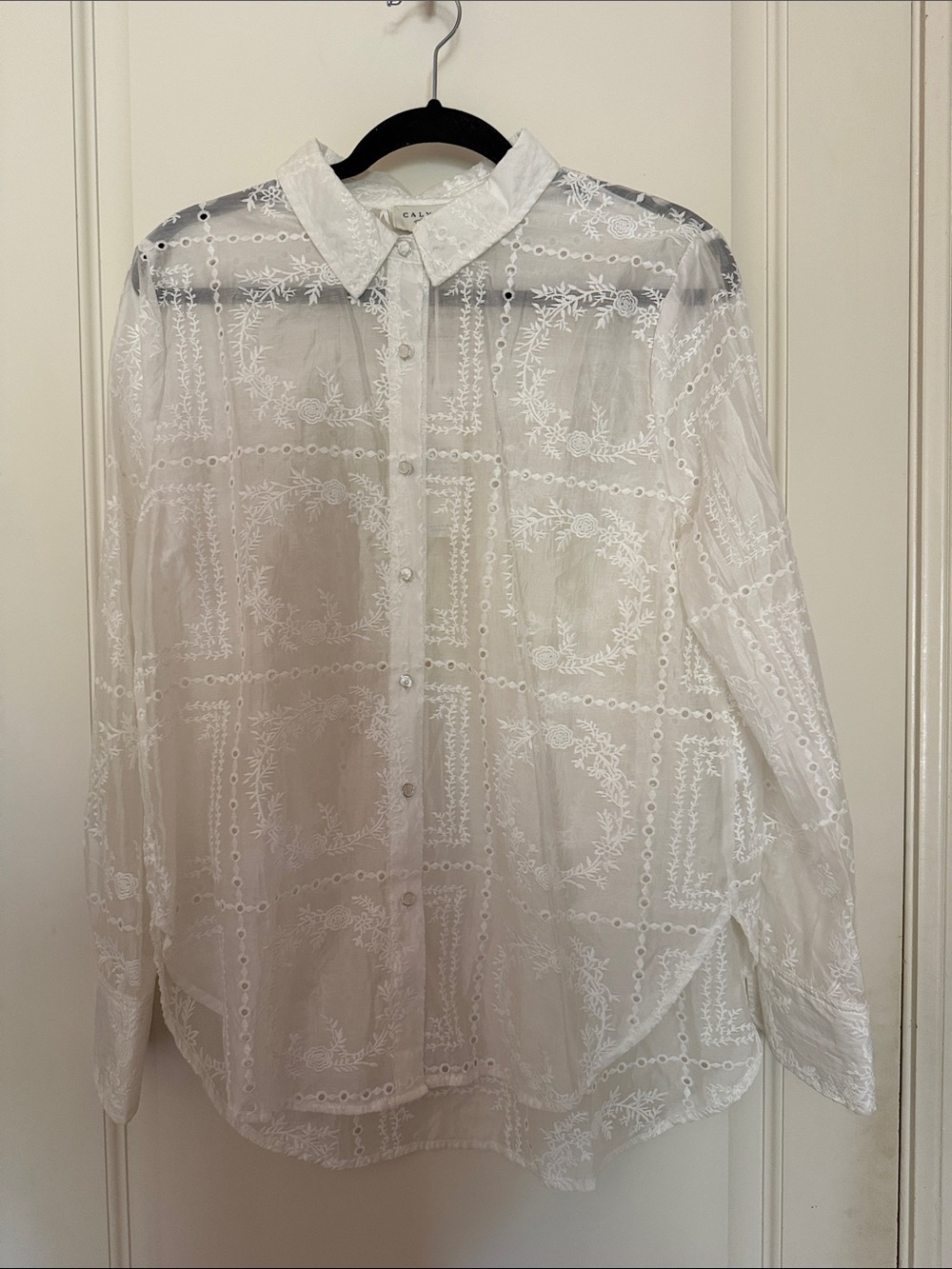 Calypso St. Barth White Sheer Embroidered Button-Down Shirt